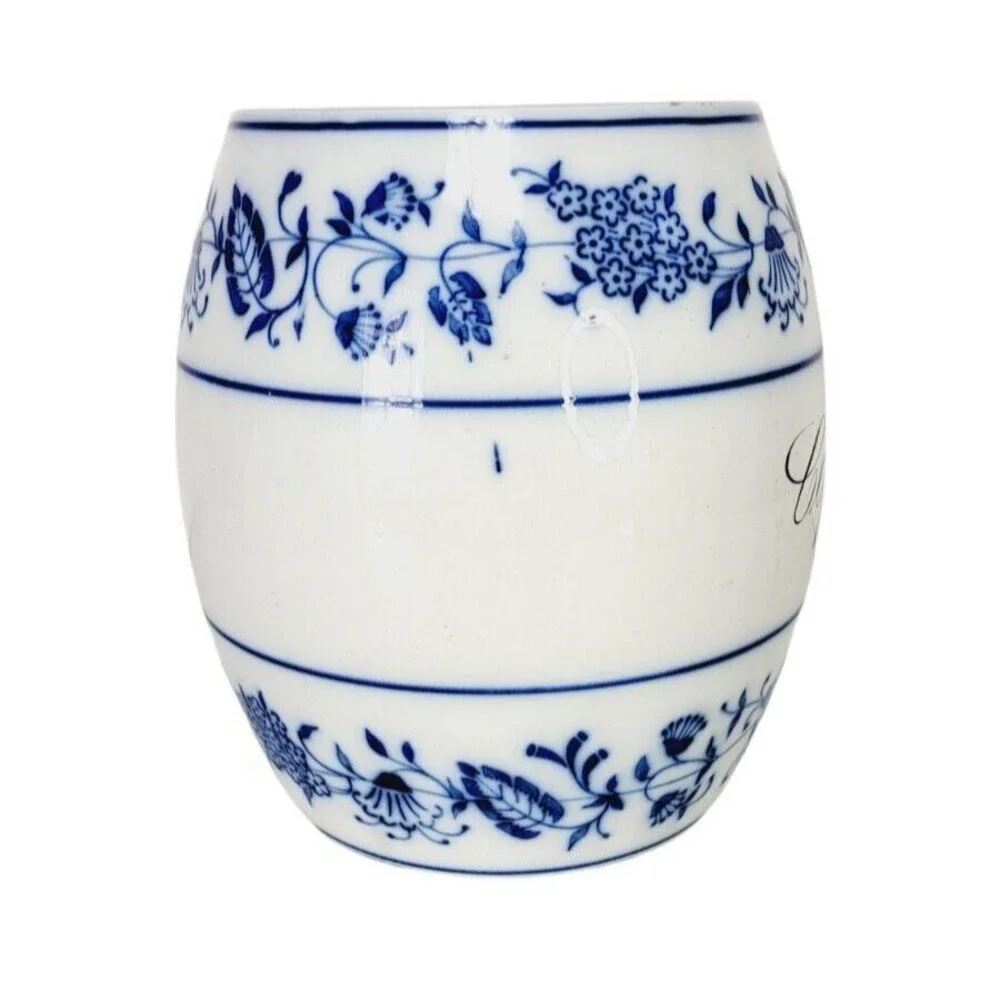 Antique German Porcelain Ceramic Blue & White Delft Round Coffee Jar Canister